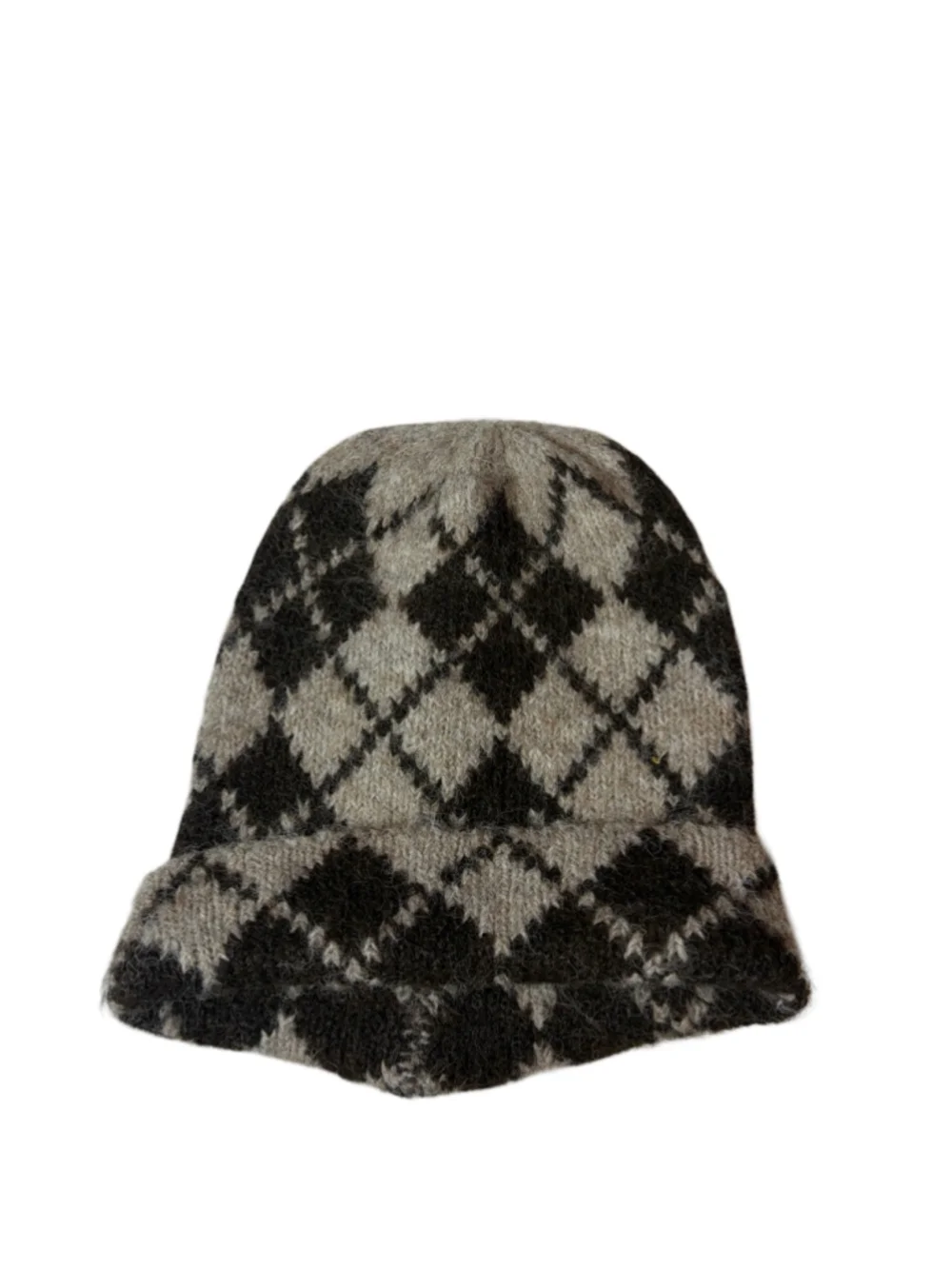 House of Harlow 1960 Argyle Knit Cuffed Beanie Hat Brown Wool Blend O/S